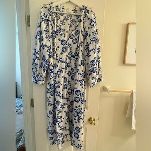 H&M 100% cotton coverup dress oversized fit blue and white dress